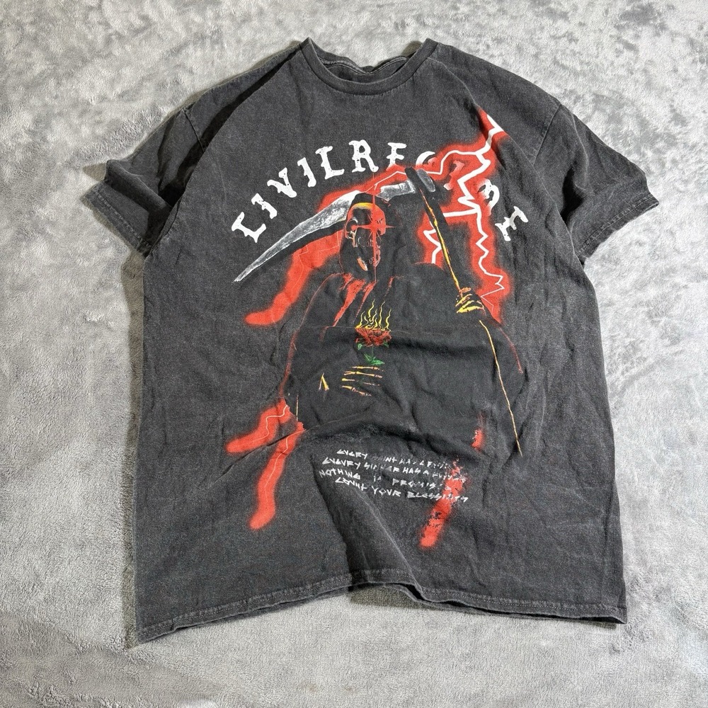 Civil Regime Saint & Sinner Blazing Head Driller Skull Reaper Shirt MEDIUM